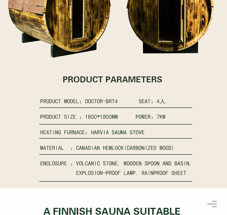 NaturalDoctor -BRT4 Barrel sauna for 4 people