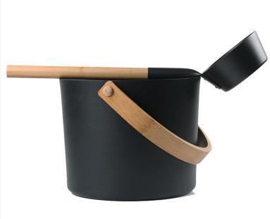 Natural Doctor ND-ACC-001 Powder-coated Aluminium Bucket and Ladle with bamboo handle