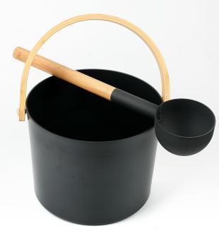 Natural Doctor ND-ACC-016 Powder-coated Aluminium Bucket and Ladle with bamboo handle