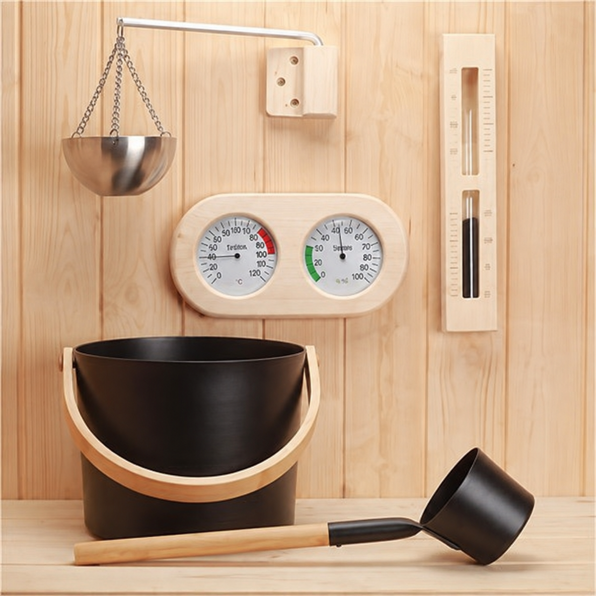 Natural Doctor ND-ACC-101 Powder-coated Aluminium Bucket and Ladle with bamboo handle