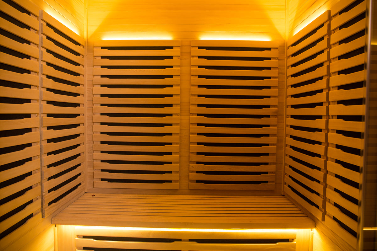 NaturalDoctor ASK2 sauna, interior heater guards and bench