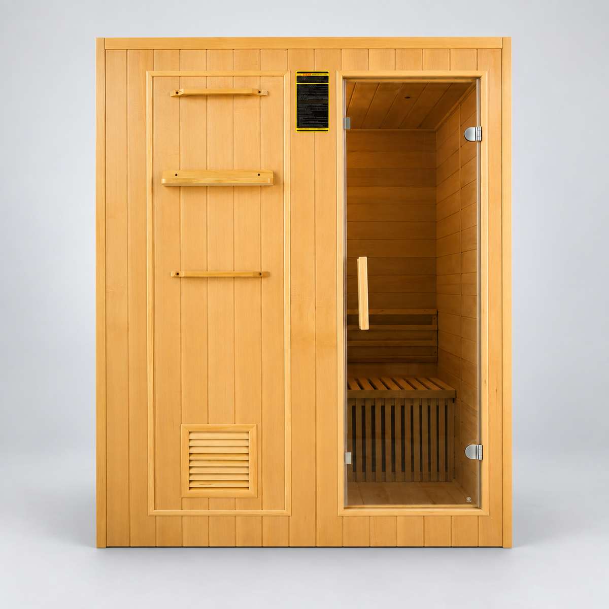Natural Doctor ND-E3 three-person hemlock sauna, front view