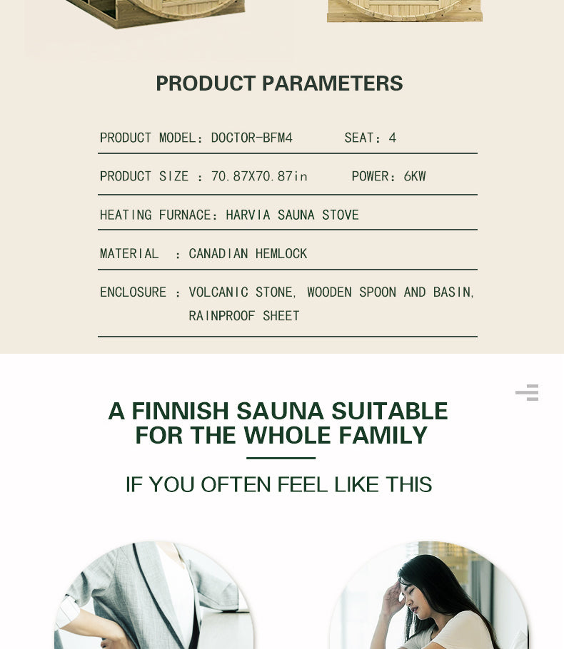 NaturalDoctor-BFM4 Barrel sauna for 4 people