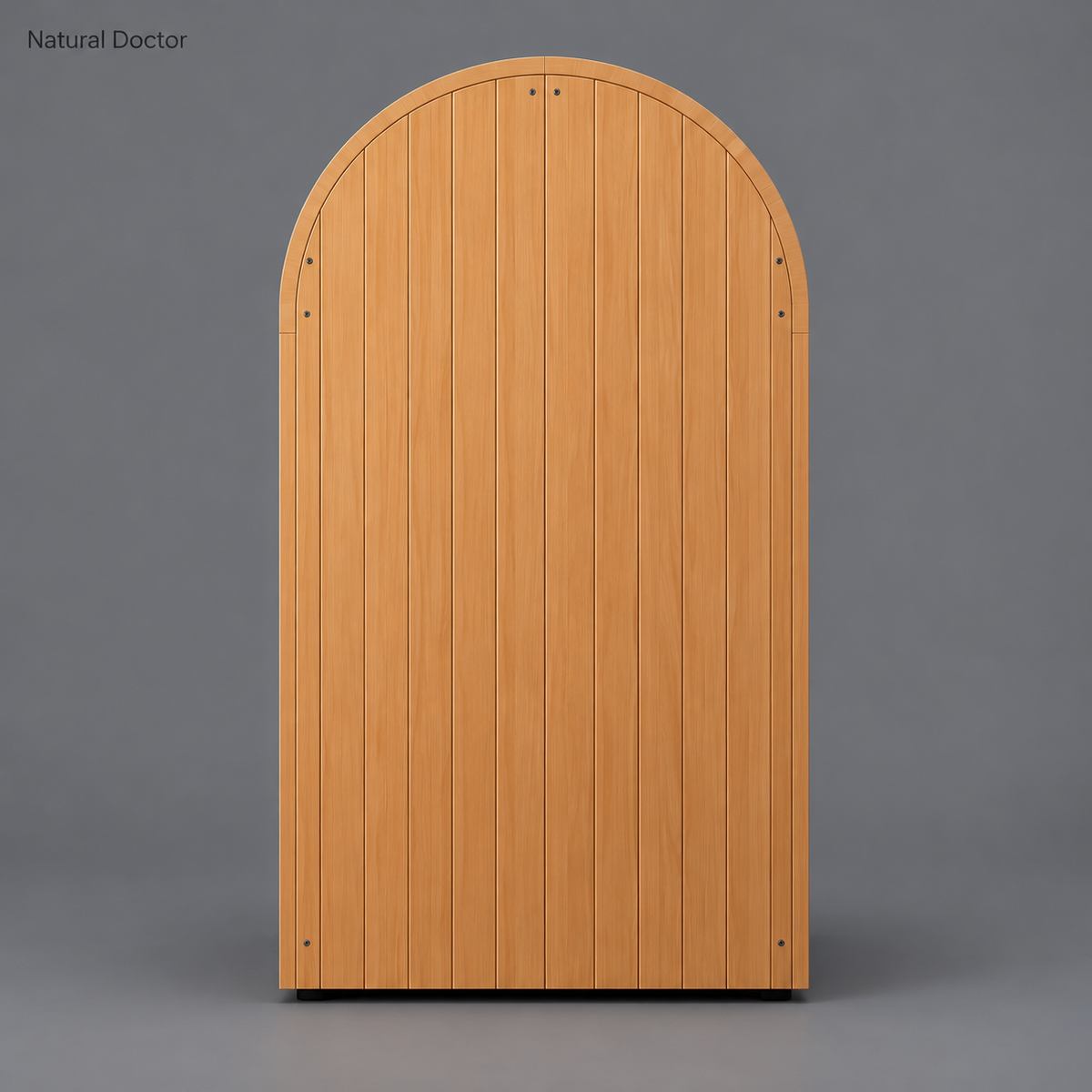 Natural Doctor Arched Canadian Hemlock Infrared Sauna — Rear view of the arched wood cabin