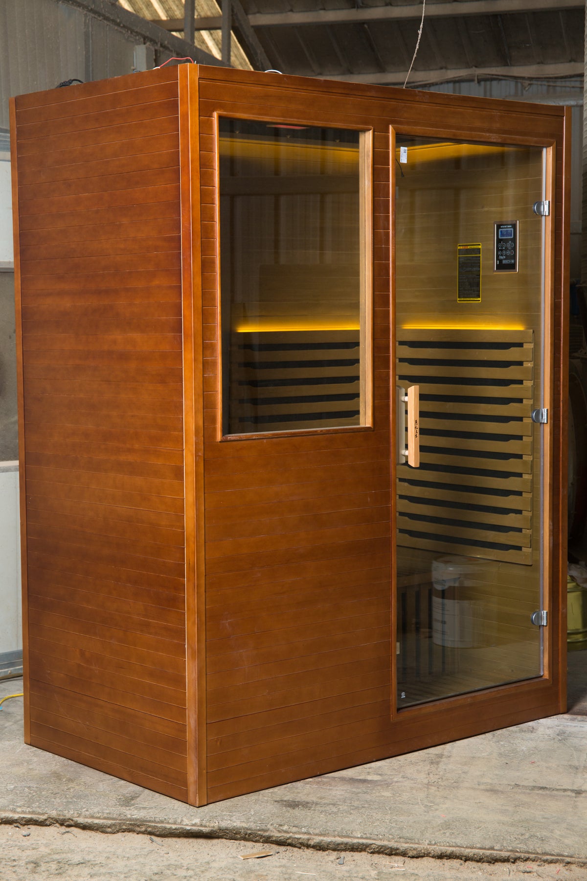 NaturalDoctor three-person red cedar infrared sauna — exterior view (ND-IR3P configuration)