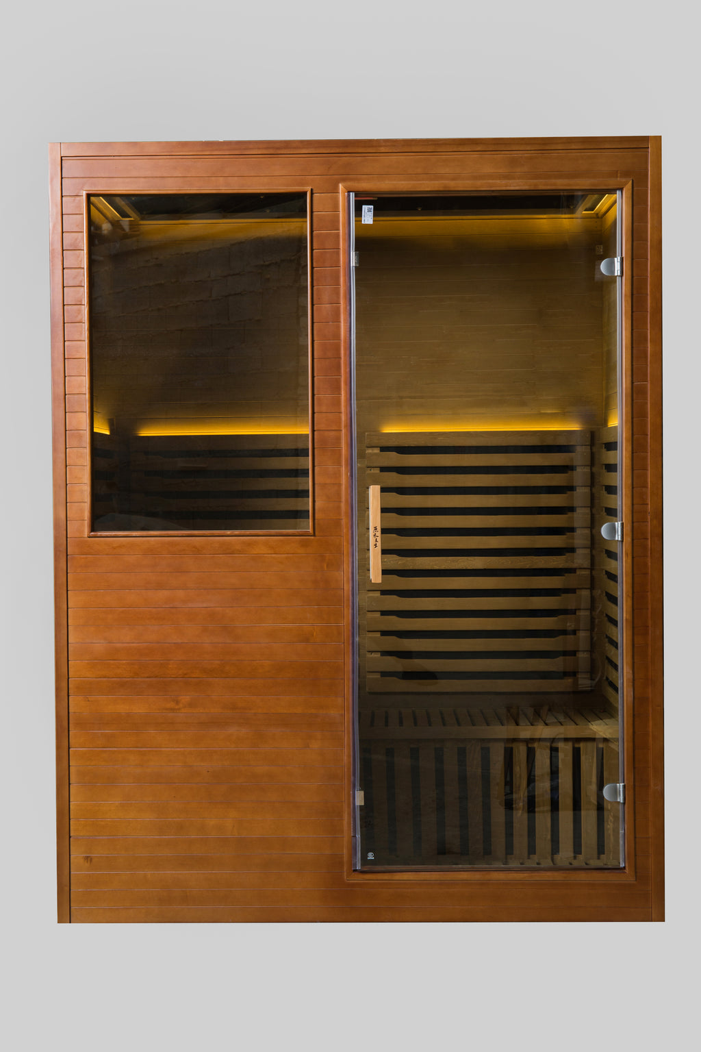 NaturalDoctor three-person red cedar infrared sauna — front view (ND-IR3P configuration)
